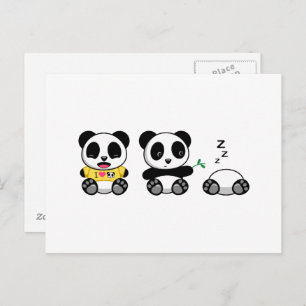 Postal Pequeños Pandas cortos en blanco