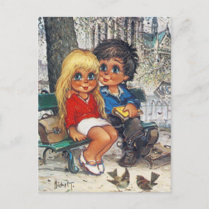 Postal Pequeños Poulbots en un banco