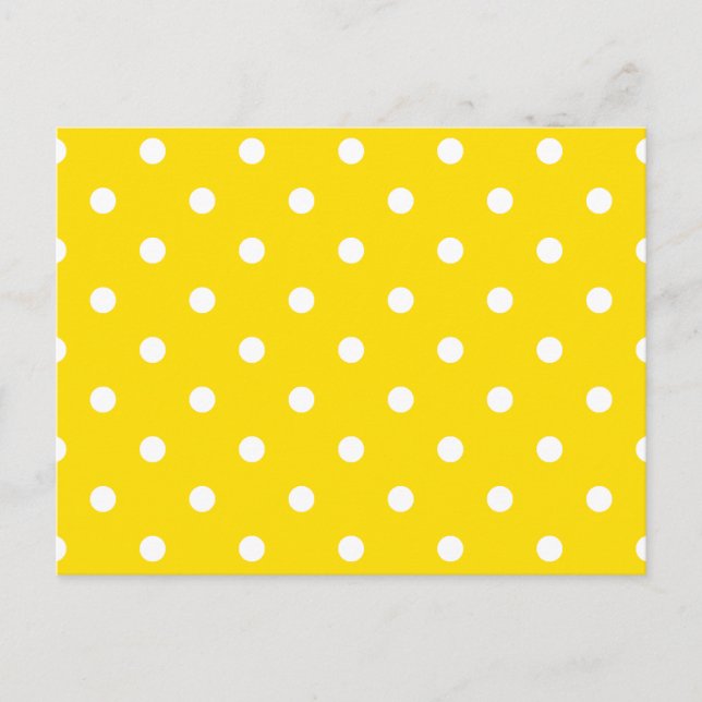 Postal Pequeños puntos de polka - blanco sobre amarillo d (Anverso)
