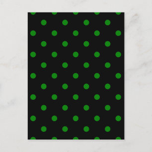 Postal Pequeños puntos de polka - verde sobre negro