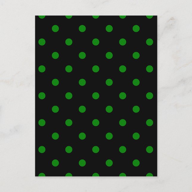 Postal Pequeños puntos de polka - verde sobre negro (Anverso)