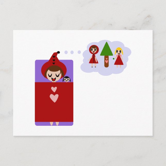Postal Pequeños sueños de capucha roja (Anverso)