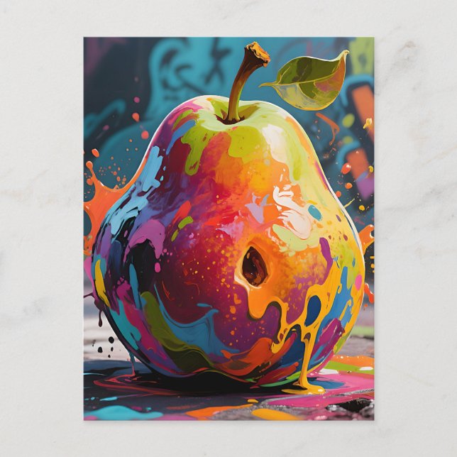 Postal Pera de Salpicadura de Pintura Vibrante (Anverso)
