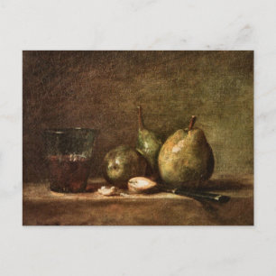 Postal Peras, Nueces y Copa de Vino por Jean Chardin P