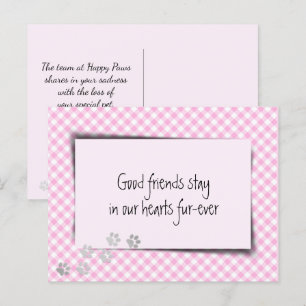 Postal Pérdida de Mascota con Gingham Rosa del Veterinari