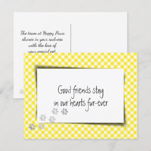 Postal Pérdida de Mascota Yellow Gingham de veterano