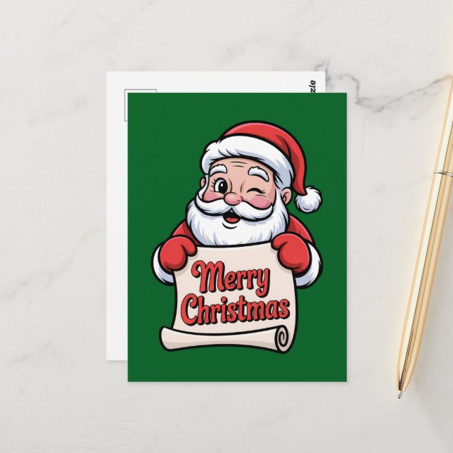 Postal Père Noël Clin d'Œil 🎅 "Merry Christmas" (Anverso/Reverso In Situ)