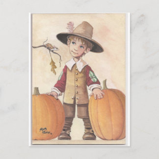 Postal peregrino con calabazas
