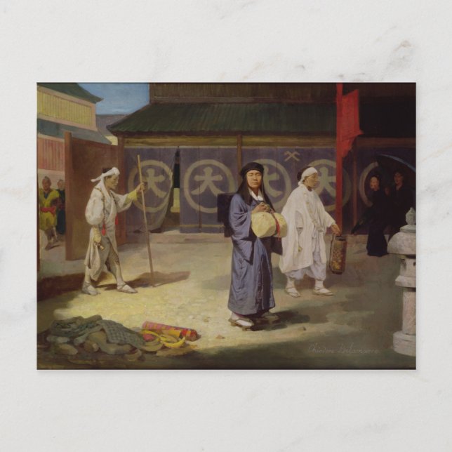 Postal Peregrino japonés regresando del Monte Fusi Yama (Anverso)