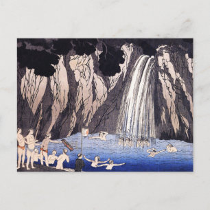 Postal Peregrinos en la cascada por Utagawa Kuniyoshi