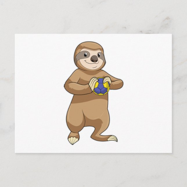 Postal Perezoso como jugador de balonmano con balonmano (Anverso)