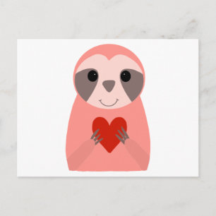 Postal Perezoso Rosa Sosteniendo un Corazón