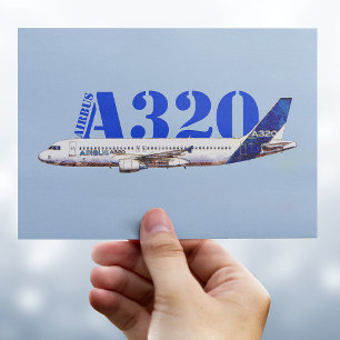 Postal Perfil de dibujo de la acuarela del Airbus A320