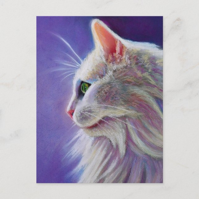 Postal Perfil de gato blanco (Anverso)