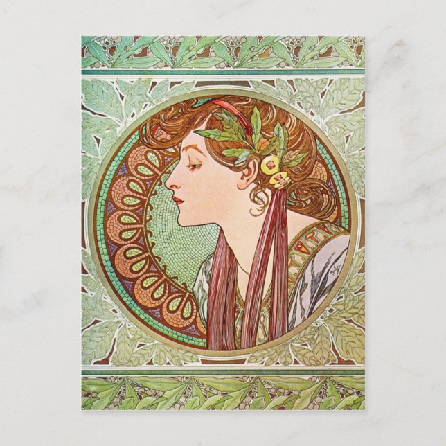 Postal Perfil de la mujer, Alphonse Mucha (Anverso)