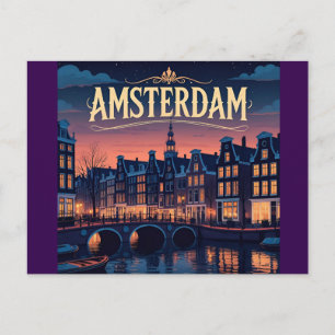 Postal Perfil urbano de Ámsterdam de noche
