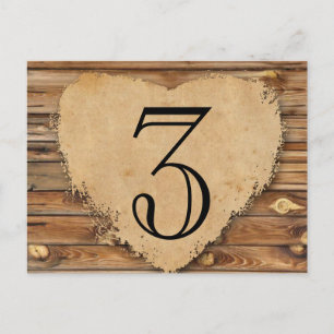 Postal Pergamino de madera Tattered Heart Table Number