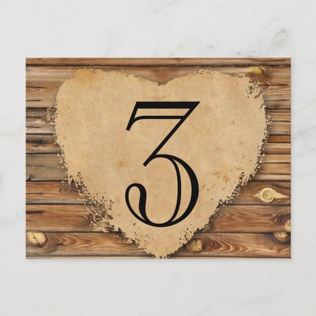 Postal Pergamino de madera Tattered Heart Table Number (Anverso)