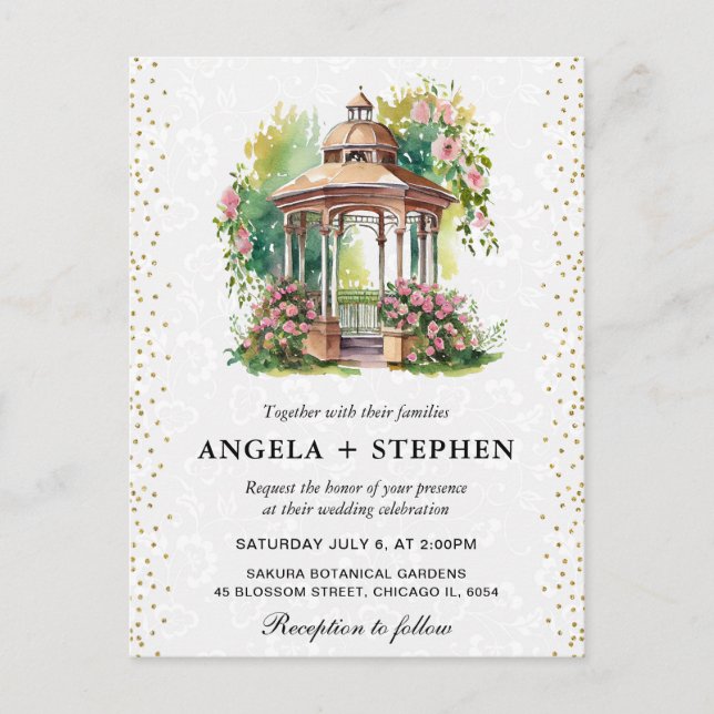 Postal Pérgola de jardín de primavera de acuarela Boda (Anverso)