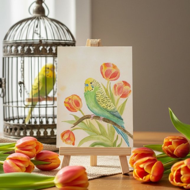 Postal Periquito con Tulipanes (Subido por el creador)