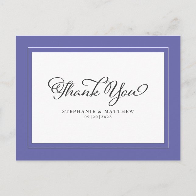 Postal Periwinkle Blue Elegant Moderno Boda Gracias (Anverso)