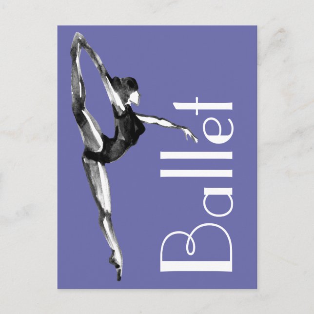 Postal Periwinkle Bold Black, White Watercolor Ballerina (Anverso)