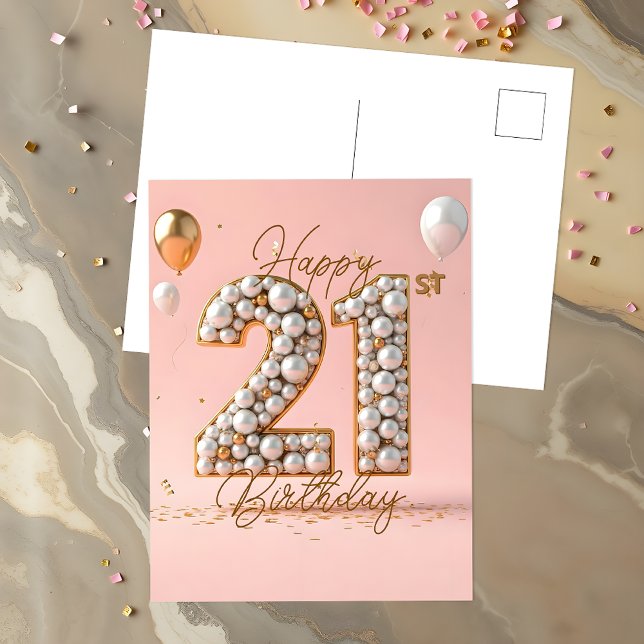 Postal Perlas brillantes y acentos de oro Cumpleaños 21 (Subido por el creador)