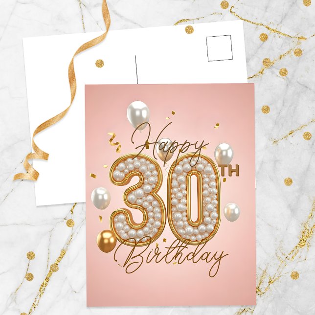 Postal Perlas de lujo y acentos de oro 30 cumpleaños (Subido por el creador)