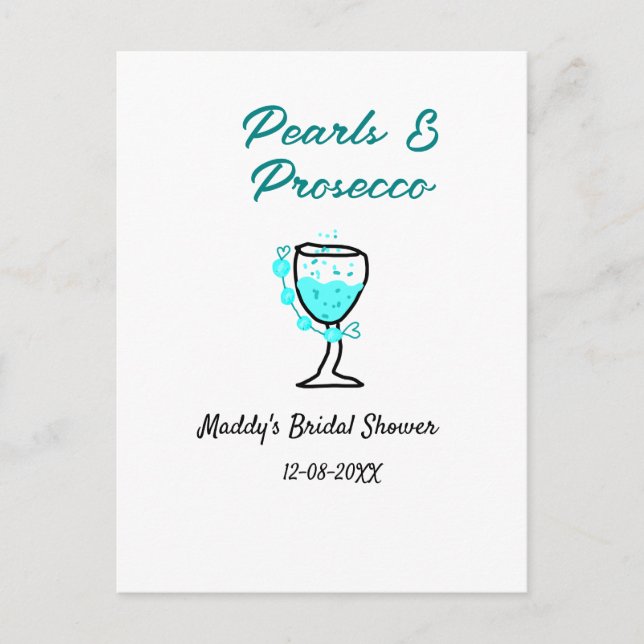 Postal Perlas y prosecco despedida de soltera azul negro  (Anverso)