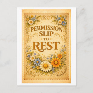 Postal Permiso de estilo vintage para descansar