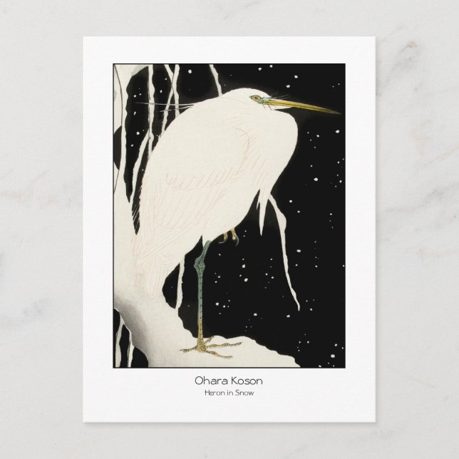 Postal Perón en nieve - Ohara Koson + título - Arte vinta (Anverso)