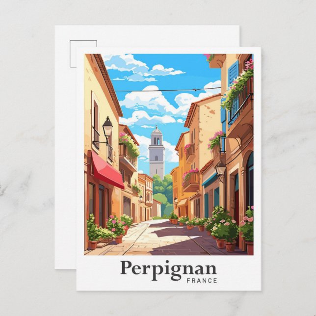 Postal Perpignan Francia Art Vintage Ilustracion de viaje (Anverso / Reverso)
