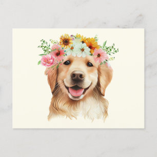 Postal Perrito Cute Golden Retriever con Flores 