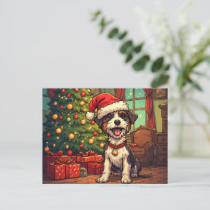 Postal Perrito Desaliñado Sombrero de Santa Claus Árbol d