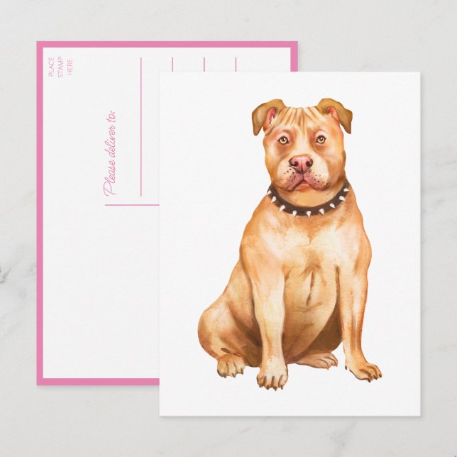 Postal Perrito Pitbull Cachorro Te Echo de Menos Amor Pit (Anverso / Reverso)