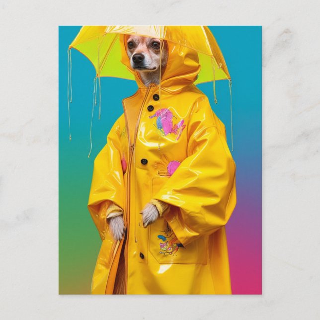 Postal Perro Adorable en pintura al goteo de un abrigo am (Anverso)
