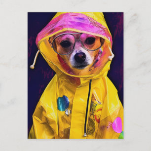 Postal Perro adorable en un abrigo amarillo