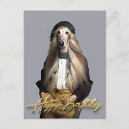 Postal Perro afgano cabello rubio en pantalones Feliz cum