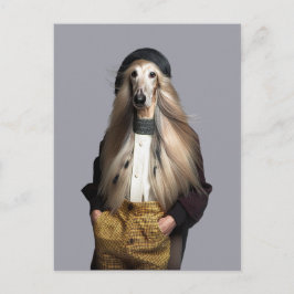 Postal Perro afgano pelo rubio en pantalones