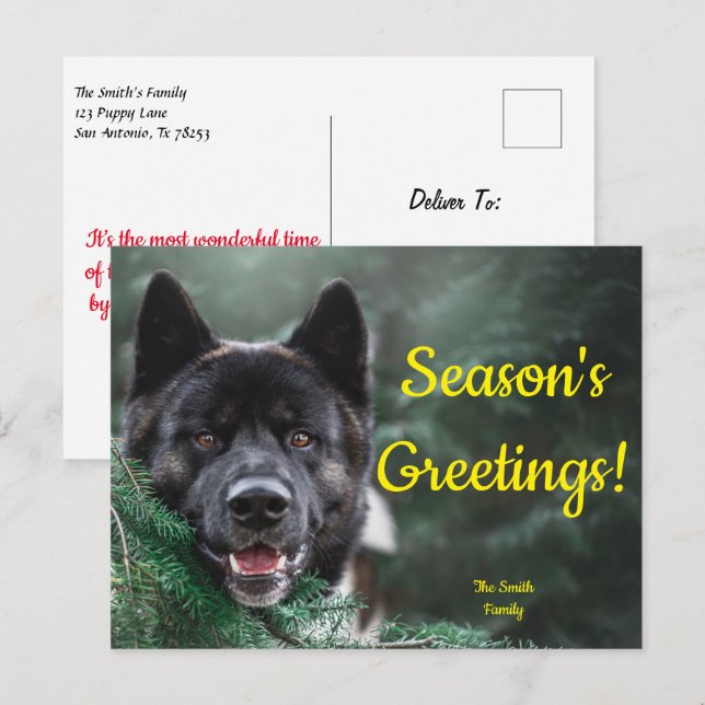 Postal Perro Akita - Árbol de Navidad de la temporada de  (Anverso / Reverso)