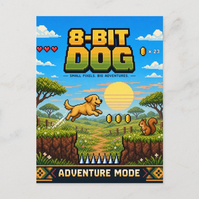 Postal Perro, Arte de Pixel Retro de 8 Bits (Anverso)