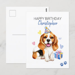 Postal Perro Beagle Cumpleaños Feliz Personalizado 