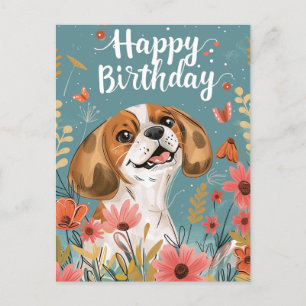 Postal Perro Beagle lindo Feliz Cumpleaños 