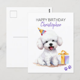 Postal Perro Bichon Frise Personalizado Feliz Cumpleaños 