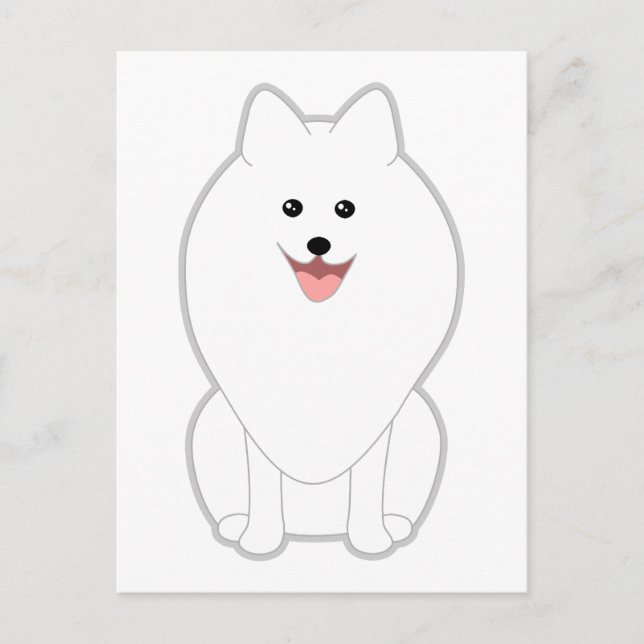 Postal Perro blanco lindo. Spitz o Pomeranian. (Anverso)