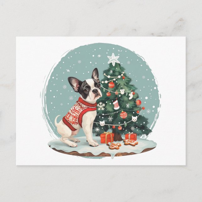 Postal Perro Boston Terrier de Navidad (Anverso)