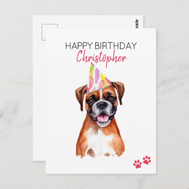Postal Perro Boxer Cumpleaños Feliz Personalizado  (Anverso / Reverso)