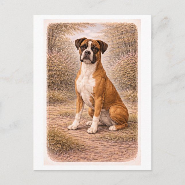 Postal Perro Boxer de Estilo Vintage (Anverso)