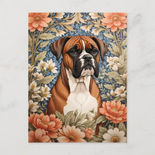 Postal Perro Boxer Elegante Inspirado en William Morris 