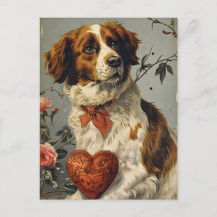 Postal Perro Brittany El día de San Valentín Vintage